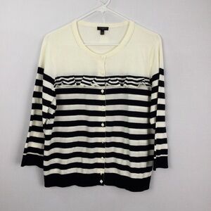 Talbots Charming Cardigan Stripe Ruffle Yoke Sweater womens size‎ XLp